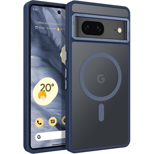 Coque Magnétique Pour Google Pixel 7, Compatible Avec Magsafe, Etui Translucide Mat Arrière Housse Fine Protection Caméra Dos Antichoc Anti-Rayures Case Pour Google Pixel 7, Bleu
