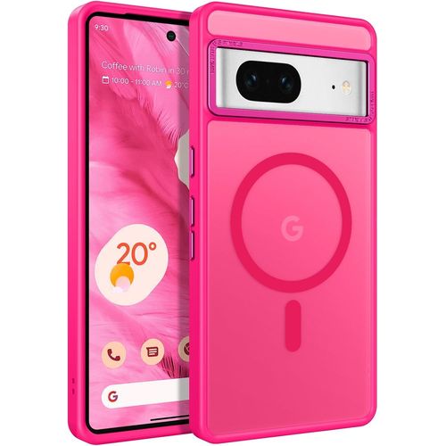 CAUC-Coque Magnétique pour Google Pixel 7, Compatible avec MagSafe, Etui Translucide Mat Arrière Housse Fine Protection Caméra Dos Antichoc Anti-Rayures Case pour Google Pixel 7, Rose Vif
