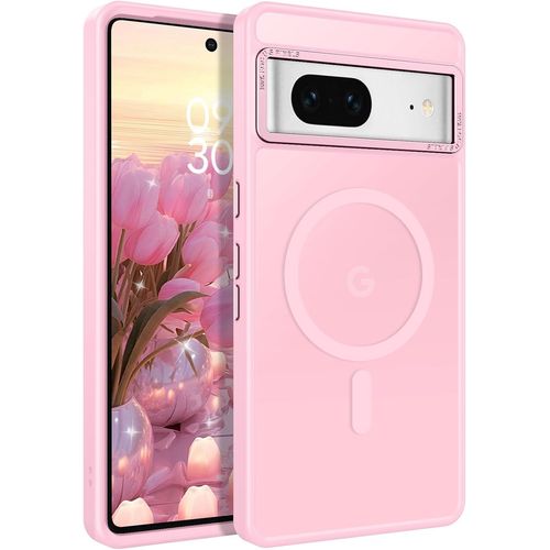 CAUC-Coque pour Google Pixel 7, Compatible avec MagSafe, Magnétique Etui Pixel 7 Translucide Mat Arrière Housse Fine Protection Caméra Antichoc Anti-Rayures, Rose