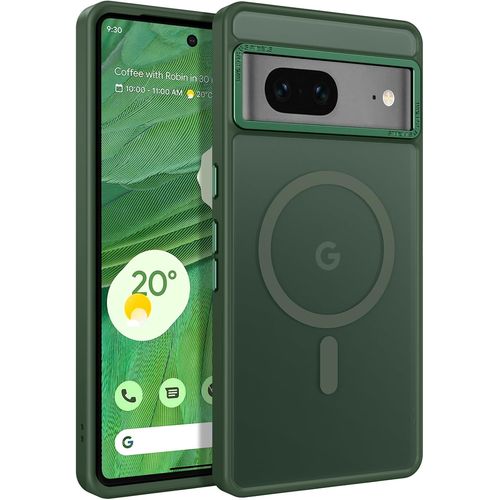 CAUC-Coque Magnétique pour Google Pixel 7, Compatible avec MagSafe, Etui Translucide Mat Arrière Housse Fine Protection Caméra Dos Antichoc Anti-Rayures Case pour Google Pixel 7, Vert
