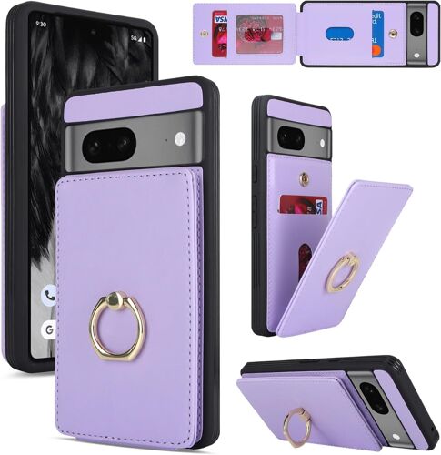 KAL-Coque Google Pixel 7,Flip Portefeuille Étui En Cuir,[4 Fente][Support Béquille Rotatif],Protection Clapet Housse Etui Pour Google Pixel 7 - Pourpre