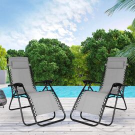 Lot De 2 Fauteuils De Jardin Inclinables Relax Gris Anthracite