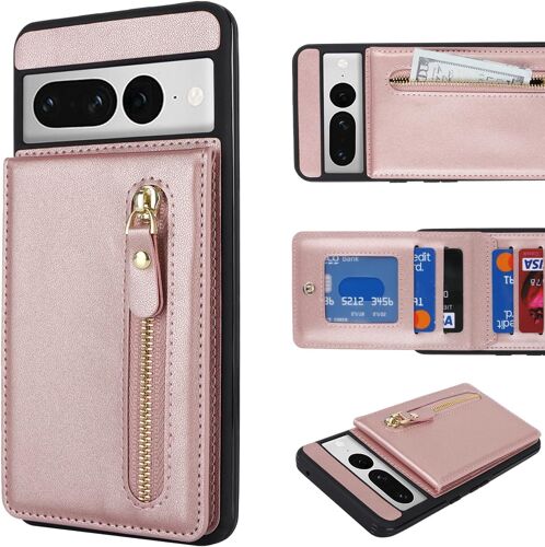 KAL-Coque Google Pixel 7 Pro,Flip Portefeuille Étui En Cuir,[4 Fente][Support Béquille Rotatif],Protection Clapet Housse Etui Pour Google Pixel 7 Pro - Or Rose