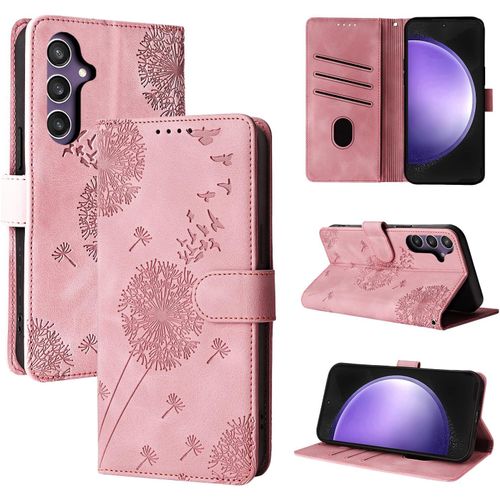 Trahoo-Coque Samsung Galaxy S24 Fe 5g Pissenlit Housse En Cuir Pu Samsung Galaxy S24 Fe 5g Étui À Fermeture Magnétique Portefeuille Étui À Rabat Pour Samsung Galaxy S24 Fe 5g Or Rose