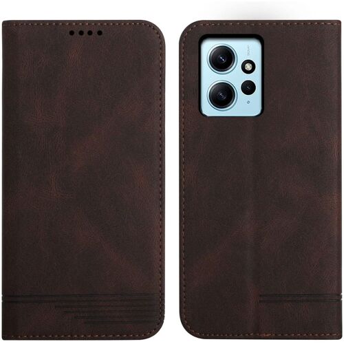 KAL-- Étui De Protection À Rabat Magnétique En Similicuir Pour Xiaomi Redmi Note 12 4G, Marron