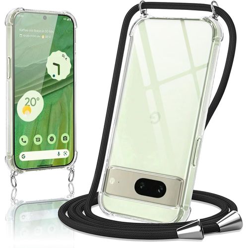 KAL-Coque Pour Google Pixel 7 Avec Cordon, Housse Transparent Silicone Anti-Jaunissement Collier Réglable Case, Téléphone Étui Antichoc Portable Lanière Cover Pour Google 7 - Noir