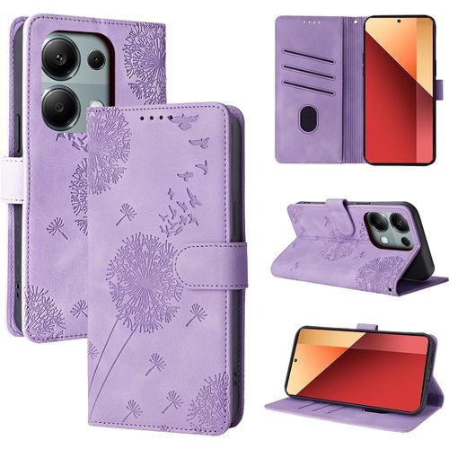 Kal-Coque Xiaomi Redmi Note 13 Pro 4g/Poco M6 Pro 4g Pissenlit Housse En Cuir Pu Redmi Note 13 Pro 4g Étui À Fermeture Magnétique Portefeuille Étui À Rabat Pour Xiaomi Note 13 Pro 4g Violet