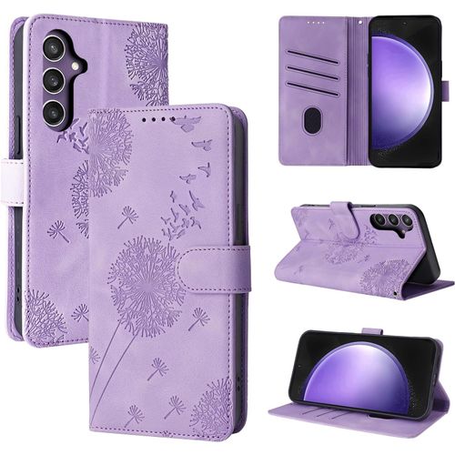 Trahoo-Coque Samsung Galaxy S24 Fe 5g Pissenlit Housse En Cuir Pu Samsung Galaxy S24 Fe 5g Étui À Fermeture Magnétique Portefeuille Étui À Rabat Pour Samsung Galaxy S24 Fe 5g Violet