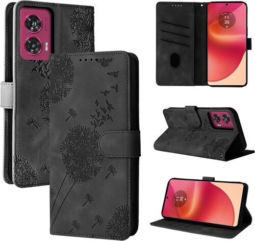 KAL-Coque Motorola Edge 50 Fusion - Étui Portefeuille En Cuir Pu À Fermeture Magnétique - Housse À Rabat Pissenlit - Noir