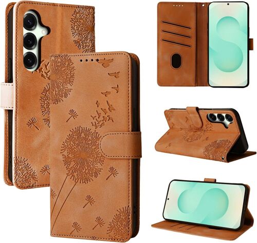 Coque Samsung Galaxy S25 Plus 5G Pissenlit Housse en Cuir PU Samsung Galaxy S25 Plus 5G Étui à Fermeture Magnétique Portefeuille Étui à Rabat pour Samsung Galaxy S25 Plus 5G Brun