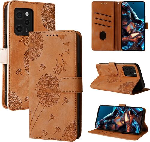 KAL-Coque Xiaomi Redmi Note 12 Pro/Xiaomi Poco X5 Pro 5G Pissenlit Housse En Cuir Pu Xiaomi Redmi Note 12 Pro Étui À Fermeture Magnétique Portefeuille Étui À Rabat Pour Poco X5 Pro 5G Brun