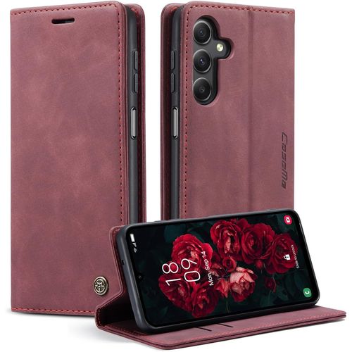 Kal-Coque Pour Samsung Galaxy A24 Clapet Case En Cuir Pochette Protection Portefeuille Rabat Etui Premium Housse Porte Carte Magnétique Étui Pour Samsung Galaxy A24, Vin Rouge