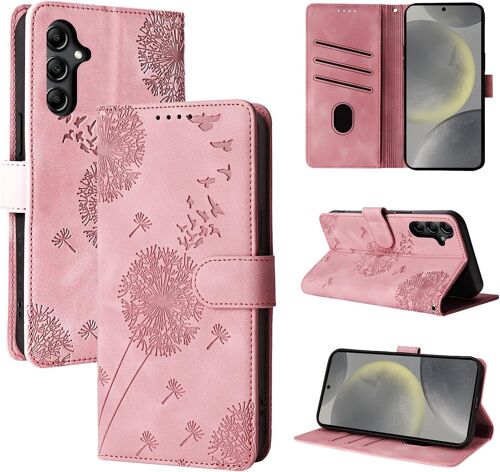 TRAHOO-Coque Samsung Galaxy S24 Pissenlit Housse en Cuir PU Étui à Fermeture Magnétique Portefeuille Étui à Rabat pour Samsung Galaxy S24 Or Rose