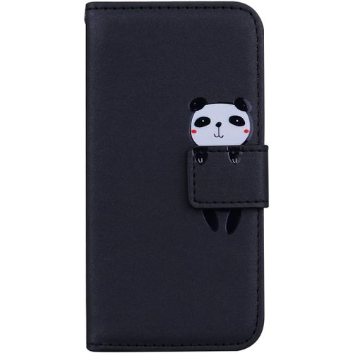 KAL-Coque Pour Huawei P10 Lite Flip Case Cover,Mignon Cartoon Panda Portefeuille Étui De Antichoc,Cuir Pu Housse Avec Fonction Stand Et Fentes De Cartes,Fermeture Magnétique,Noir