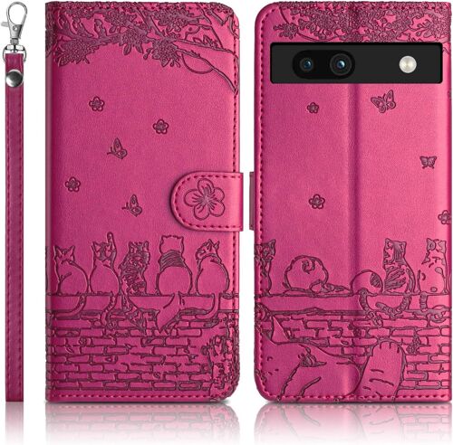 KAL-Coque Pour Google Pixel 7A Étui De Protection [Etui À Rabat] [Pochette De Portefeuille] Housse Premium En Cuir Pu Portefeuille Google Pixel 7A - Rose Rouge
