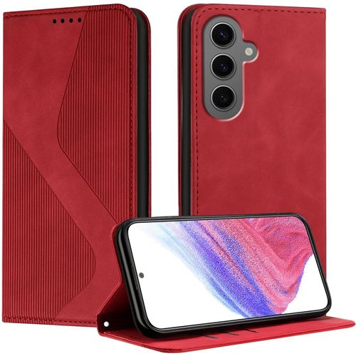 KAL-Coque Pour Samsung Galaxy S24 Fe, Housse En Cuir Samsung Galaxy S24 Fe, Cuir Portefeuille Housse Avec Magnétique Flip Étui À Rabat Case Etui Samsung S24 Fe (Rouge)