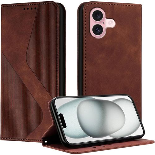 KAL-Coque Pour Iphone 16 (6,1""), Housse En Cuir Iphone 16 (6,1""), Cuir Portefeuille Housse Avec Magnétique Flip Étui À Rabat Case Etui Iphone 16 (Marron)