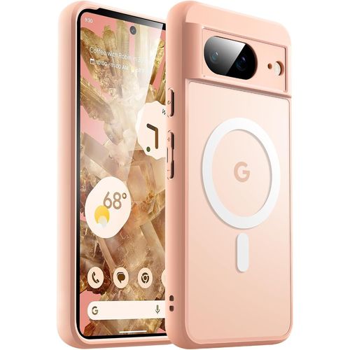 Coque Magnétique pour Google Pixel 8 6,2 Pouces 2023, Compatible avec MagSafe, Étui Housse Antichoc à Dos Translucide Mat (Rose)