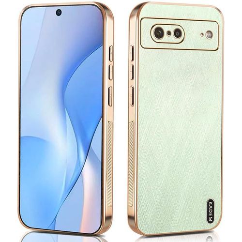 KAL-Téléphone Coque For Google Pixel 7, Étui Antichoc Avec Peau En Soie Dorée, Anti-Rayures Et Coque Inférieure Galvanisée Antidérapante. Vert