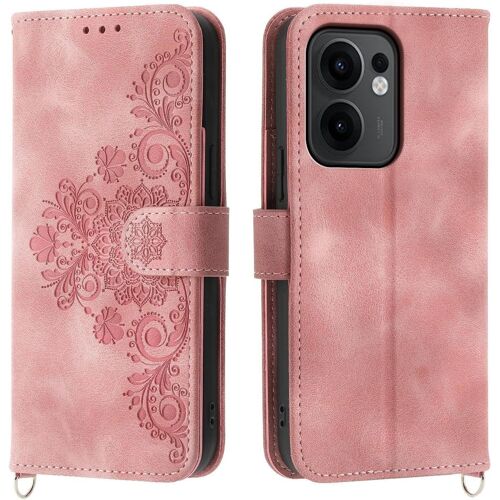 KAL-Coque Pour Oppo Reno 13F 5G/Reno 13 Fs 5G Avec Cordon, Etui Pour Reno 13F Avec Cordon Collier, Cuir Flip Portefeuille Étui En Cuir, Housse Case Etui Avec Lanyard Case Cover (Rose)