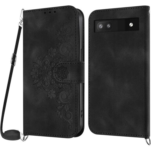 KAL-Coque Pour Google Pixel 7A Avec Cordon, Etui Pour Google Pixel 7A Avec Cordon Collier, Cuir Flip Portefeuille, Housse Case Etui Avec [Bandoulière Réglable] Lanyard Case Cover (Noir)
