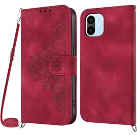 Kal-Coque Pour Xiaomi Redmi A1/Redmi A2 Avec Cordon, Etui Pour Xiaomi Redmi A1/Redmi A2 Avec Cordon Collier, Housse En Cuir Pu Avec [Bandoulière Réglable] Lanyard Cover (Rouge)