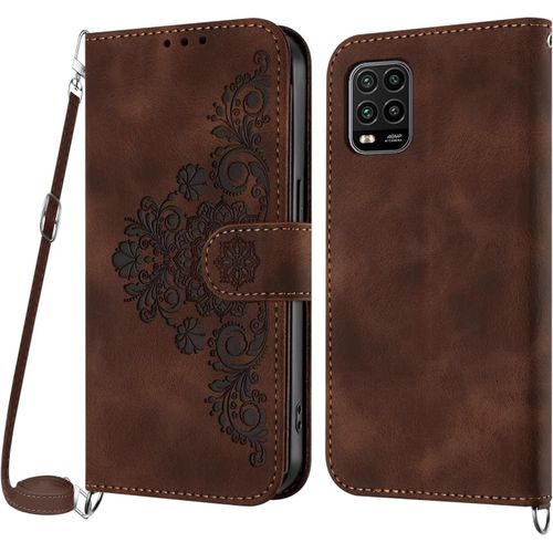 Kal-Coque Pour Xiaomi Mi 10 Lite 5g Avec Cordon, Etui Pour Xiaomi Mi 10 Lite 5g Avec Cordon Collier, Housse En Cuir Pu Avec [Bandoulière Réglable] Lanyard Case Cover (Marron)