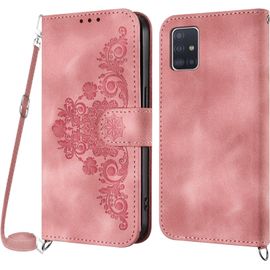 Kal-Coque Pour Samsung Galaxy A51 5g Avec Cordon, Etui Pour Samsung A51 5g Avec Cordon Collier, Housse En Cuir Pu Avec [Bandoulière Réglable] Lanyard Case Cover (Rose)