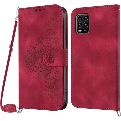 Kal-Coque Pour Xiaomi Mi 10 Lite 5g Avec Cordon, Etui Pour Xiaomi Mi 10 Lite 5g Avec Cordon Collier, Housse En Cuir Pu Avec [Bandoulière Réglable] Lanyard Case Cover (Rose)