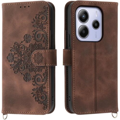 KAL-Coque Pour Xiaomi Redmi Note 14 4G Avec Cordon Collier, Cuir Flip Portefeuille Étui, Housse Case Etui Avec [Bandoulière Réglable] Lanyard Case Cover (Brun)