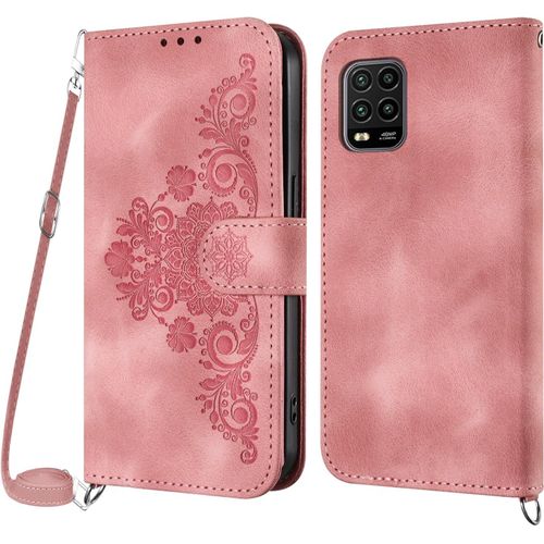 Kal-Coque Pour Xiaomi Mi 10 Lite 5g Avec Cordon, Etui Pour Xiaomi Mi 10 Lite 5g Avec Cordon Collier, Housse En Cuir Pu Avec [Bandoulière Réglable] Lanyard Case Cover (Rouge)