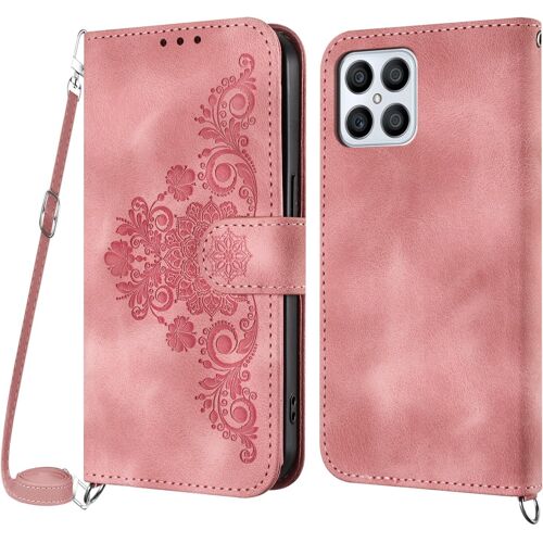 KAL-Coque Pour Huawei Honor X8 4G/Honor X30I/Honor Play6T Pro Avec Cordon, Etui Pour Honor Play6T Pro Avec Cordon Collier, Flip Portefeuille, Case Etui Avec [Bandoulière Réglable] Cover (Rose)