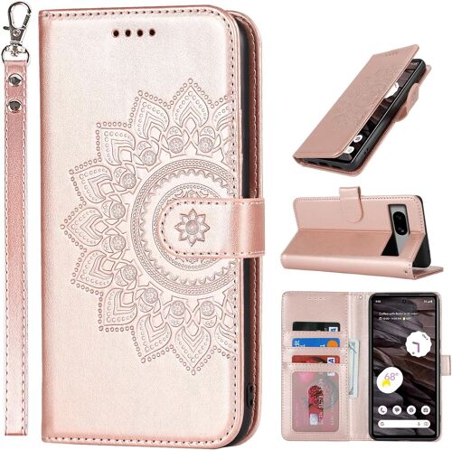 KAL-Etui Coque Pour Google Pixel 7A Protection Housse En Cuir Pu Pochette Rabat Clapet Case Porte Carte Magnétique, Pixel 7A Etui Portefeuille - Or Rose
