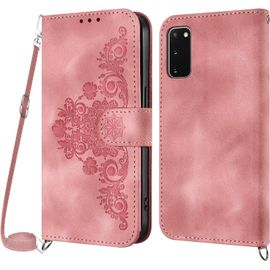 Kal-Coque Pour Samsung Galaxy S20 Avec Cordon, Etui Pour Samsung S20 Avec Cordon Collier, Etui Portefeuille Protection Housse En Cuir Pu Avec [Bandoulière Réglable] Lanyard Case Cover (Rose)