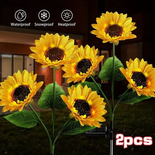 Lot De 2 Lampes Solaires Tournesol 68 Cm Ip65 – Éclairage Décoratif Été Jardin