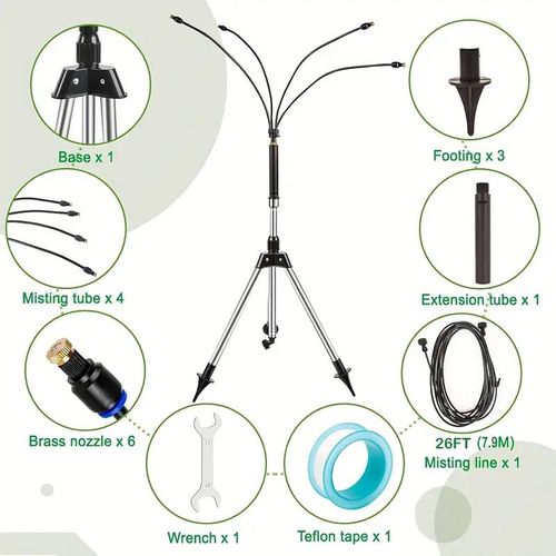 Brumisateur Portatif Extérieur avec Tube Réglable 125 cm – Connecteur Métal, Sans Électricité, Idéal Été
