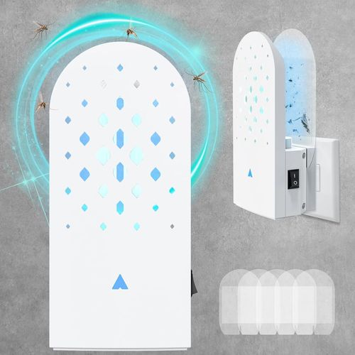 jum-Attrape Mouche Tue Mouche Electrique Anti Moustique Exterieur Interieur Sans Fil Uv Lampe Avec 5 Transparent Double Morceaux Plaque Adhésives Fly Trap Appareil Tue Mouche Lampe Mouche Insectes