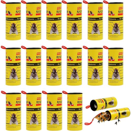 MAA-Tue Mouche, Attrape Mouche, Tue Mouche Adhesif, Tue Mouche Interieur, Papier Tue Mouche, Ruban Attrape Mouche, Rouleau Attrape Mouche, Attrape Mouche Collant et Autres Insectes Volants 16Pieces