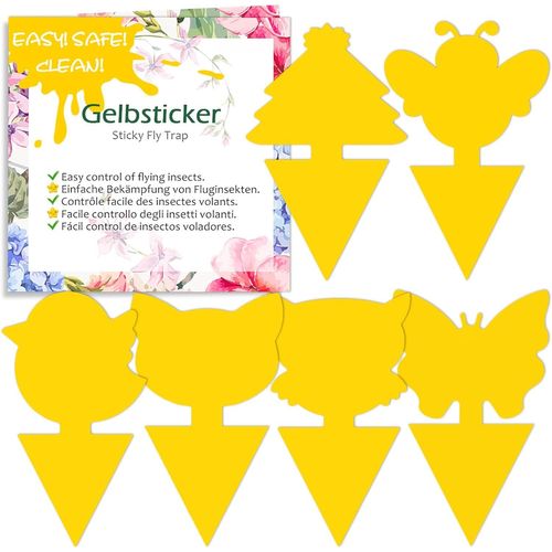 KALANKA-60pcs Pièges à Insectes, Anti Moucherons Interieur, Pièges Engluées Autocollants Colle Double-Face Étanche Jaunes, Protection des Plantes Fleur Fruits (60 Pieces)