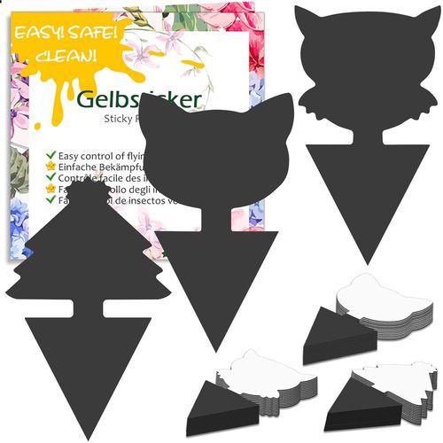30pcs Pièges à Insectes, Anti Moucherons Interieur, Pièges Engluées Autocollants Colle Double-Face Étanche Jaunes, Protection des Plantes Fleur Fruits (30 Pieces Noir)