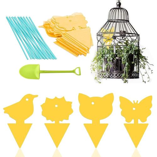 MAA-Piège à Insectes Collants, 48 Pièges à Mouches Suspendu et Enfichable Plaques Autocollants Colle Double Face Étanche Jaunes Anti Moucherons, Plantes Attrape Mouches pour Balcon Jardin Intérieur