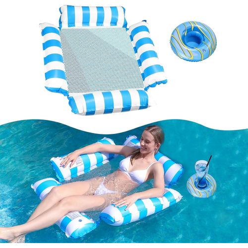 Hamac Piscine, Matelas Gonflable Piscine Durable, Matelas Piscine Filet Avec 1 Porte-Gobelet Gonflable, Hamac Gonflable Facile À Transporter, Pour Adultes Et Enfants