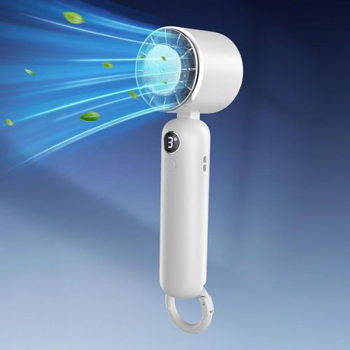 Ventilateur Portable, Mini Ventilateur, Ventilateur Portable Rechargeable, 3 Vitesses, Batterie de 5000mAh, Afficheur Numérique, Ventilateur Main pour Femmes Hommes Voyages, Extérieur, Camping