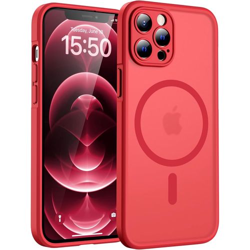 Sjzg-Coque Magnétique Pour Iphone 12 Pro Max 6,7 Pouces, Compatible Avec Magsafe, Protection De L'objectif Améliorée, Coque Mat Translucide Fine Antichoc, Rouge