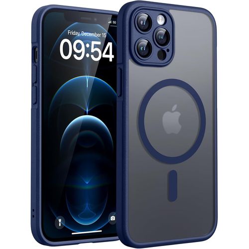 Sjzg-Coque Magnétique Pour Iphone 12 Pro Max 6,7 Pouces, Compatible Avec Magsafe, Protection De L'objectif Améliorée, Coque Mat Translucide Fine Antichoc, Bleu