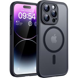 Coque Magnétique pour iPhone 14 Pro 6,1 Pouces, Compatible avec MagSafe, Protection de l'objectif améliorée, Coque Mat Translucide Fine Antichoc, Noir