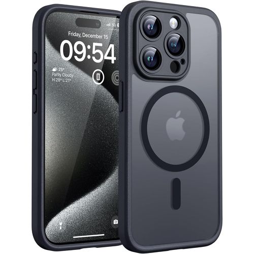 KWEY-Coque Magnétique pour iPhone 15 Pro Max 6,7 Pouces, Compatible avec MagSafe, Protection de l'objectif améliorée, Coque Mat Translucide Fine Antichoc, Noir