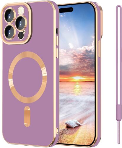 KAL-Magnétique Coque Pour Iphone 15 Pro Compatible Avec Magsafe Et Support De Voiture Magnétique, Protection D'Objectif Tout Compris Slim Anti-Rayures Soft Tpu Étui Housse, Violet