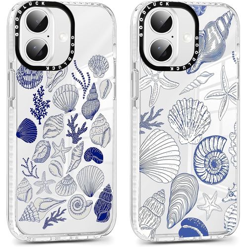 Ppdaz-2 Pièces Coque Pour Iphone 16 Plus 6,7"", Transparente Étui Aesthetic Coquillage Motif Filles Femmes Case, Souple Silicone Mince Tpu Housse Antichoc Antirayures Cover Pour Iphone 16 Plus, Bleu