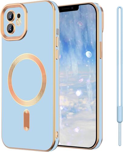 SJZG-Magnétique Coque Pour Iphone 12/12 Pro Compatible Avec Magsafe Et Support De Voiture Magnétique, Protection D'Objectif Tout Compris Slim Anti-Rayures Soft Tpu Étui Housse, Bleu